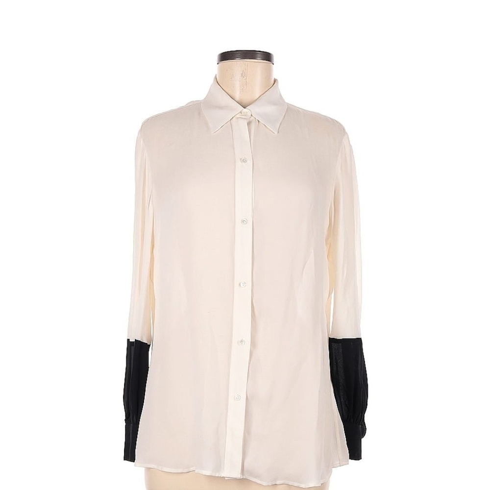 Nili Lotan Cream and Black Button Down Shirt